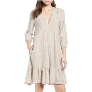 Damsel + THE ODELLS Trapeze Flounce Cotton & Rayon Striped Dress Large